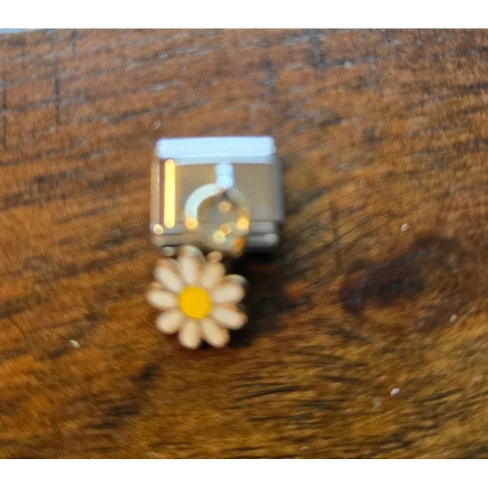 Daisy Flower Dangle Italian Charm Stainless Steel 9mm Modular Link White Yellow